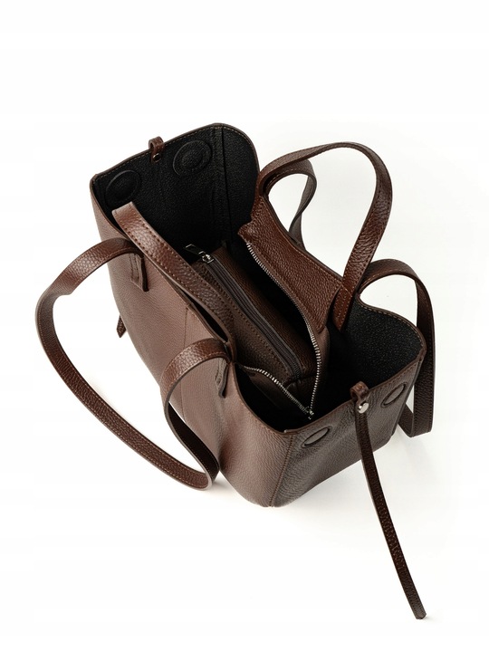 Torebka Damska ze Skóry Naturalnej z Magnetycznymi Zapięciami Cognac