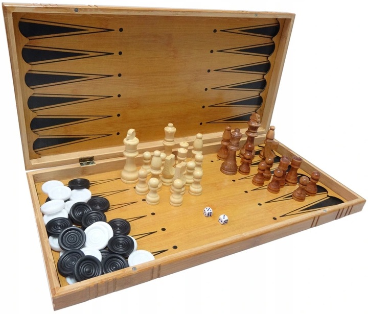 GRA W SZACHY WARCABY TRYKTRAK DUŻE DREWNIANE 3w1 PREZENT POD CHOINKĘ ŚWIĘTA