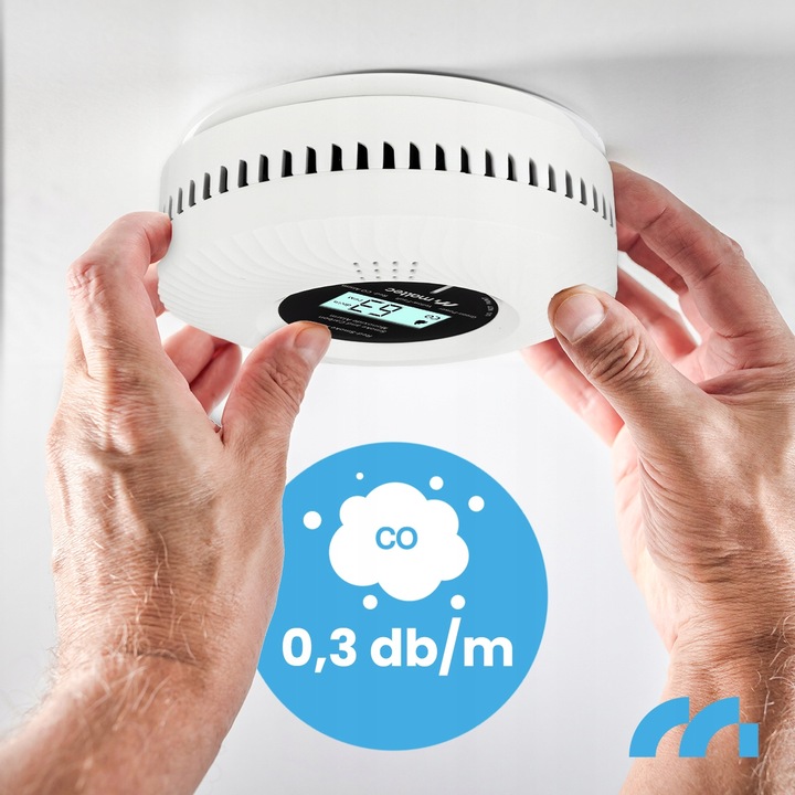 CZUJNIK CZADU I DYMU DETEKTOR TLENKU WĘGLA CERTYFIKOWANY ALARM 2w1 LCD