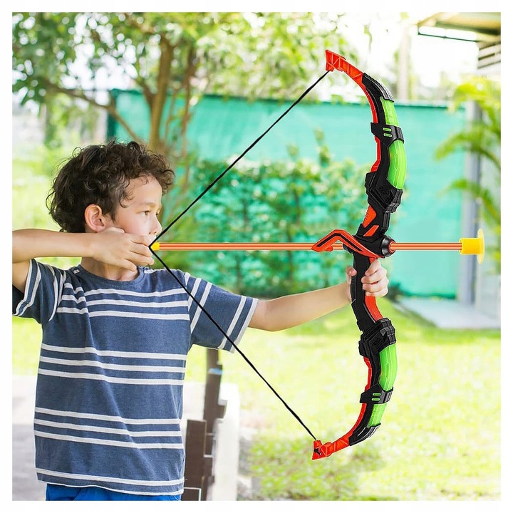 ŁUK ZESTAW ŁUCZNICZY DLA DZIECI STRZAŁKI KOŁCZAN PUSZKI CELE TARCZA LED