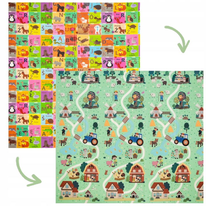 DUŻA MATA PIANKOWA SKŁADANA EDUKACYJNA DWUSTRONNA 180X200CM POLSKI ALFABET