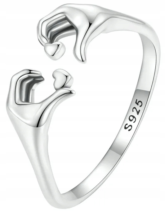 SREBRNY PIERŚCIONEK RODOWANY DLA KOBIETY SREBRO PRÓBA 925 DŁONIE SERCA