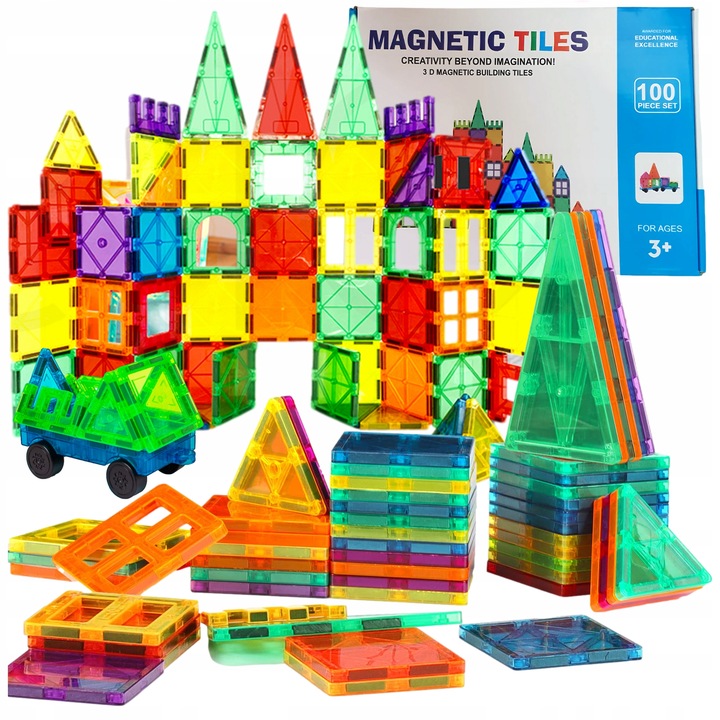 KLOCKI MAGNETYCZNE Duże Magnetic Tiles 3D Konstrukcyjne zestaw XXL 100 el