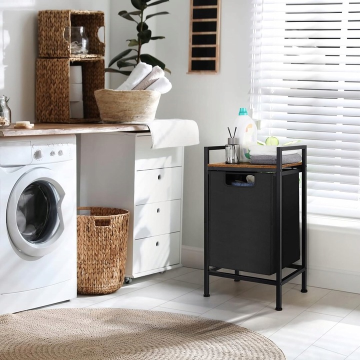 Kosz na pranie z półką INDUSTRIALNY LOFT DREWNIANY 72x50x33 (W010)