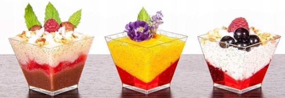 ORYGINALNE POJEMNIKI PUCHARKI KWADRATOWE DO DESERÓW 60ML ZŁOTY BROKAT 50szt