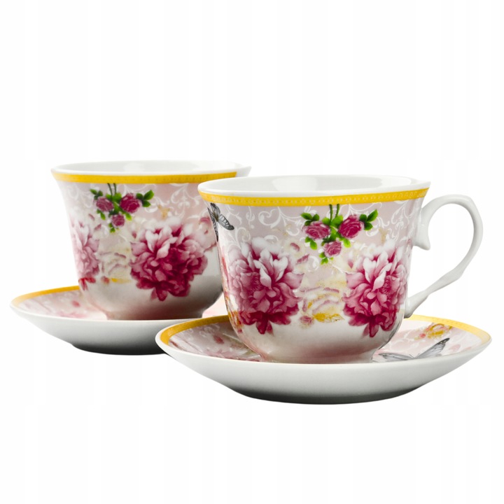 2x FILIŻANKA ZE SPODKIEM KWIATY 250ml do KAWY HERBATY FILIŻANKI DO ESPRESSO