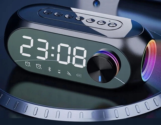 GŁOŚNIK LUSTRZANY BLUETOOTH 5.0 ZEGAR RADIO ALARM