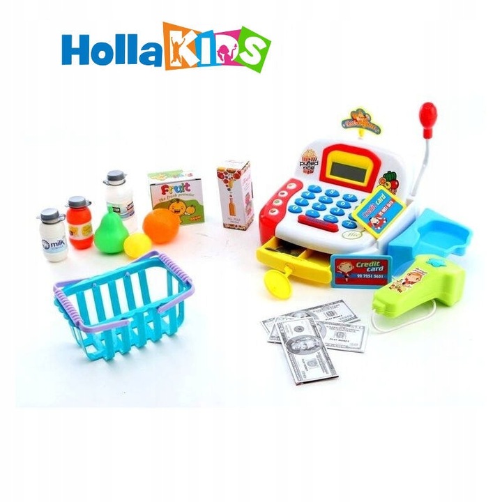 DUŻA Interaktywna Kasa Sklepowa Koszyk Produkty SKANER MIKROFON BILON KARTY