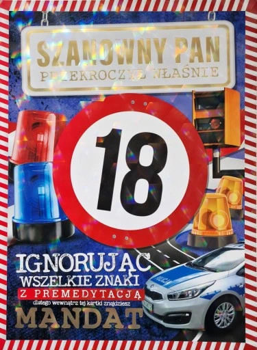 Kartka Urodzinowa - Mandat do wypisania 18 lat On