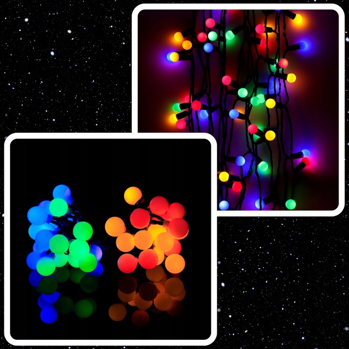 LAMPKI ŚWIĄTECZNE CHOINKOWE KULKI 200LED ZEWNĘTRZNE WEWNĘTRZNE MULTIKOLOR