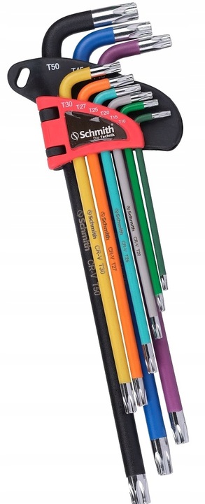KLUCZE IMBUSOWE TORX DŁUGIE IMBUS T10-T50 ZESTAW 9szt Z OTWOREM SCHMITH