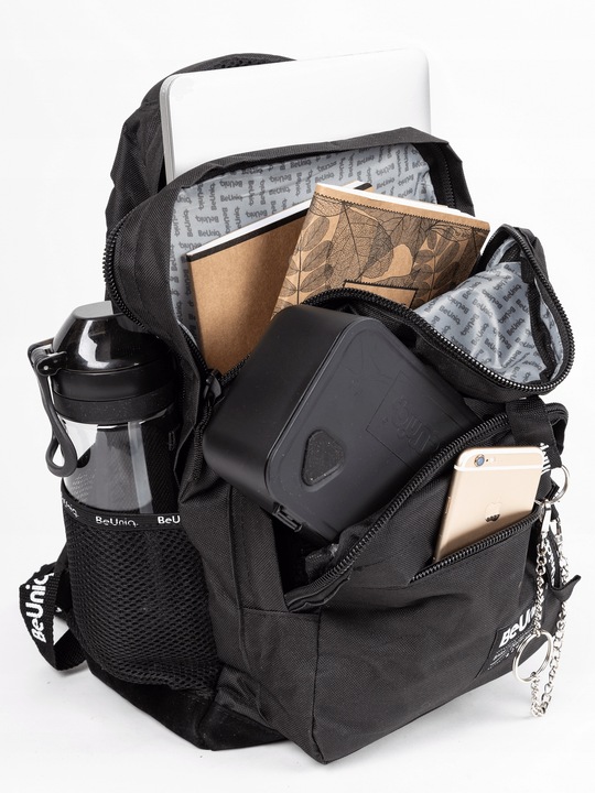 PLECAK SZKOLNY TORNISTER MŁODZIEŻOWY BeUniq CZARNY z łańcuszkiem