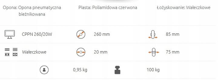 Kółko do wózka taczki koło 3.00-4 260x85 pompowane