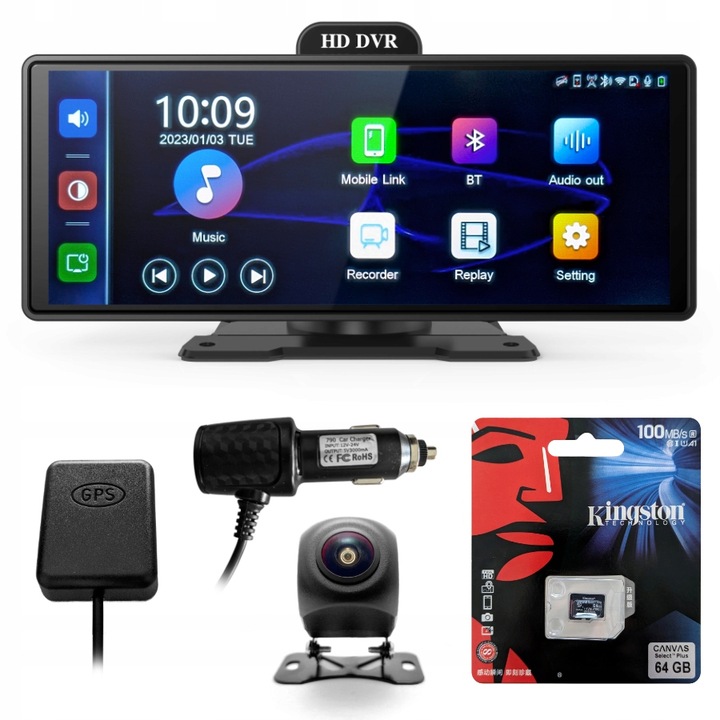 RADIO STACJA MULTIMEDIALNA MONITOR APPLE CARPLAY ANDROID AUTO DVR 2 KAMERY