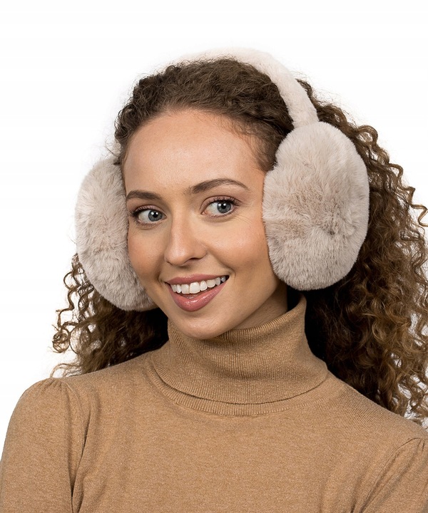 Jasnobeżowe Nauszniki na uszy Zimowe Klasyczne Słuchawki na zimę Ciepłe