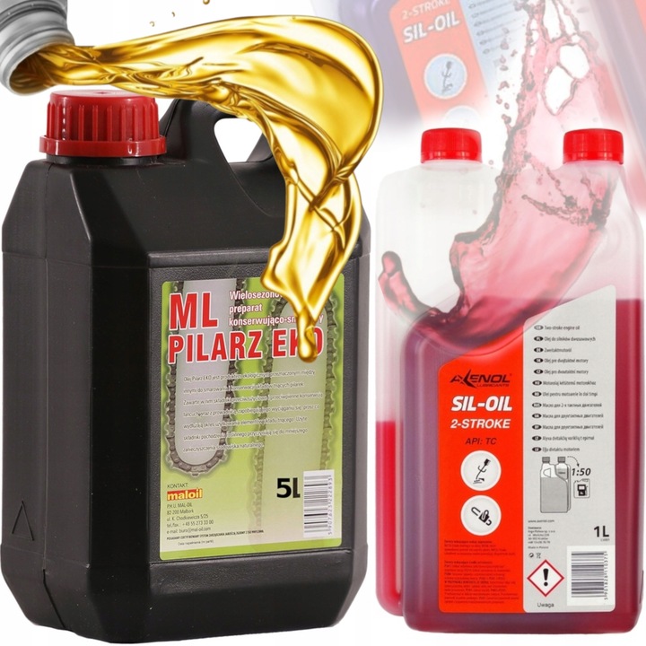OLEJ DO SMAROWANIA PROWADNIC ŁAŃCUCHÓW PIŁY 5L + OLEJ DO MIESZANKI PALIW 1L