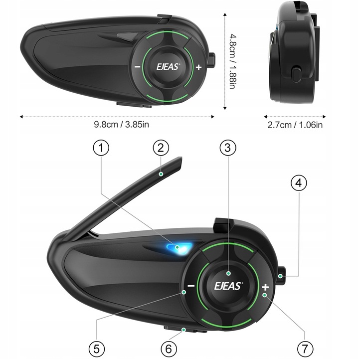INTERKOM MOTOCYKLOWY EJEAS Q8 DO 6 KIEROWCÓW JEDNOCZEŚNIE RADIO FM BT 5.1