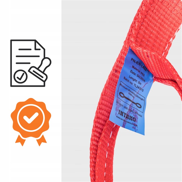 Linka Holownicza z Szeklami - Atest 7,5T Lina Holownicza Pas Holowniczy 5M