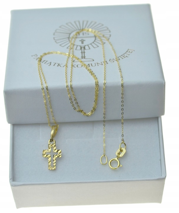 Złoty Łańcuszek z Krzyżykiem dla dziewczynki 585 Na Komunię + Prezent