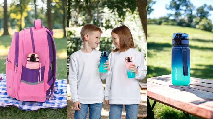 BUTELKA BIDON NA WODĘ DLA DZIECI 350ml Tritan niebiesko-turkusowy