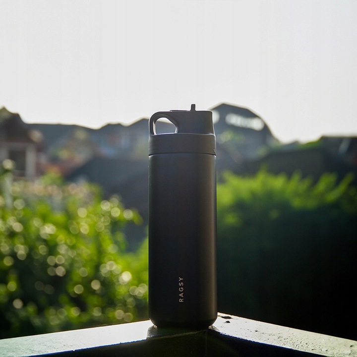 Kubek Termiczny ze słomką i ustnikiem ADV 500 ml BPA FREE - Black / Czarny