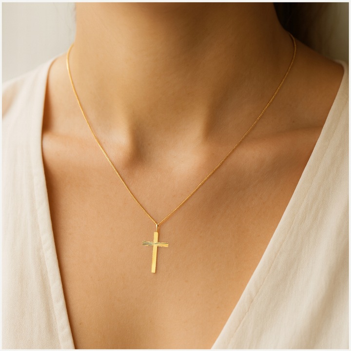 Złoty Łańcuszek 333 Krzyżyk Chrzest Komunia Grawer