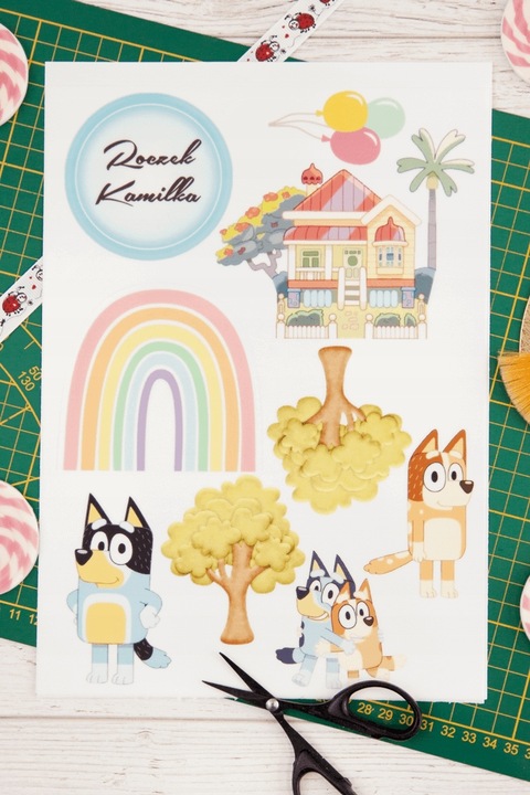 Wydruk Opłatek Tort Zestaw BLUEY 8 El + GRATIS Tabliczka Napisem BLUE