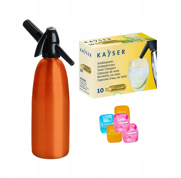 SYFON SATURATOR DO WODY SODOWEJ GAZOWANEJ 1L + 10 NABOJÓW + 5 KOSTEK LODU