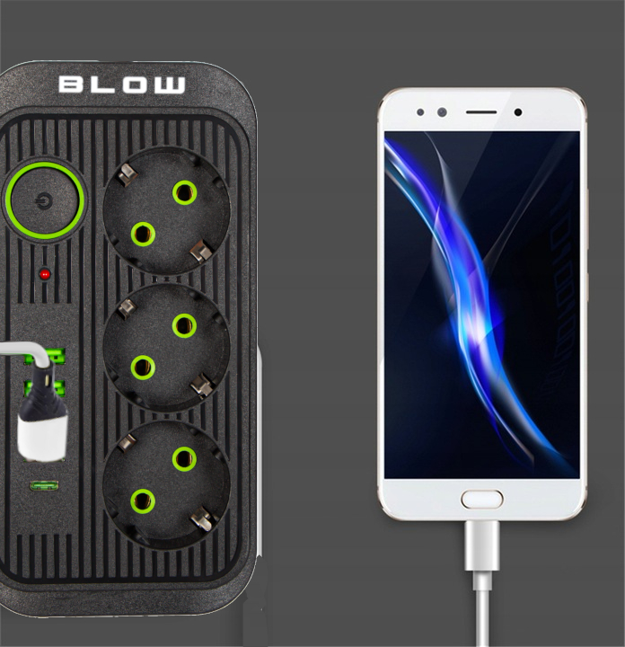 PRZEDŁUŻACZ LISTWA ZASILAJĄCA WŁĄCZNIK 4x USB 3 GNIAZDA 5m USB TYP-C