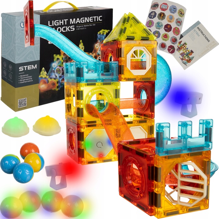 KLOCKI MAGNETYCZNE KONSTRUKCYJNE TOR KULKOWY RAINBOW MAGNETIC TILES PANELE