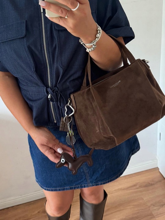 Torba Flora&Co torebka czekoladowa zamsz zamszowa eco brązowa shopper viral