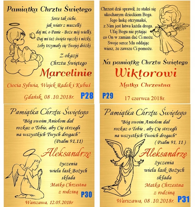 Łańcuszek Złoty Medalik Chrzest Komunia Grawer