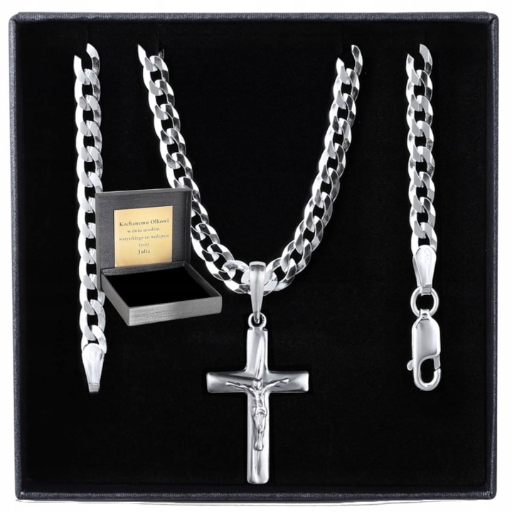 Łańcuszek Męski Srebrny Pancerka 5,00 mm z Krzyżykiem pr 925 Grawer Gratis