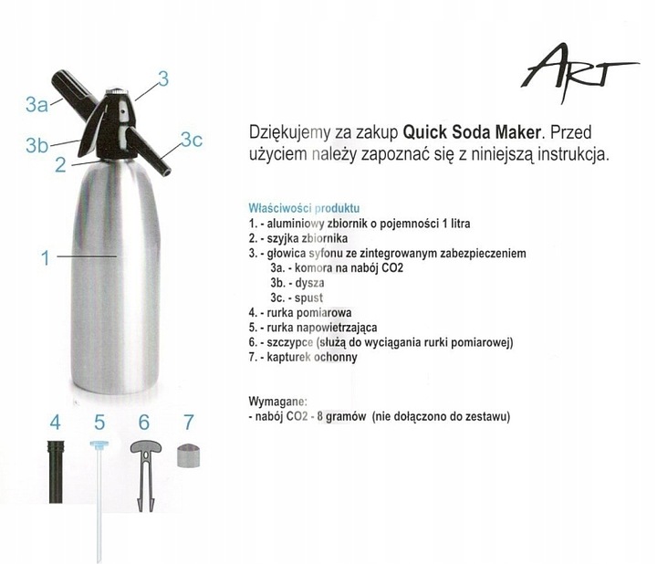 NOWY SATURATOR DO WODY GAZOWANEJ SODOWEJ SYFON Czarny - 1 litr