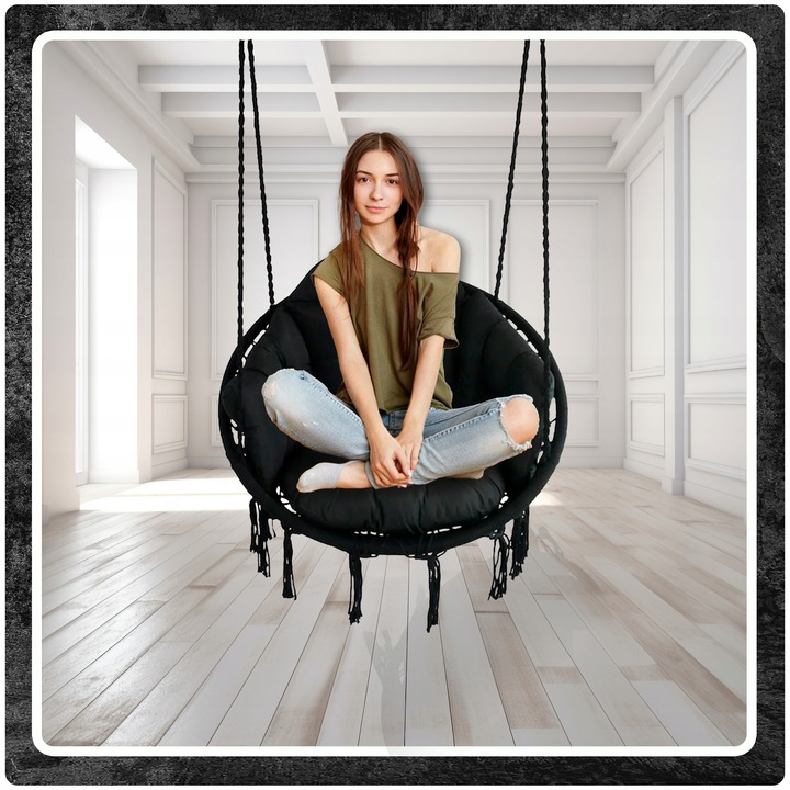 Czarna czarne Bocianie gniazdo huśtawka + PIKOWANA Poduszka XXL + 2 Zestawy