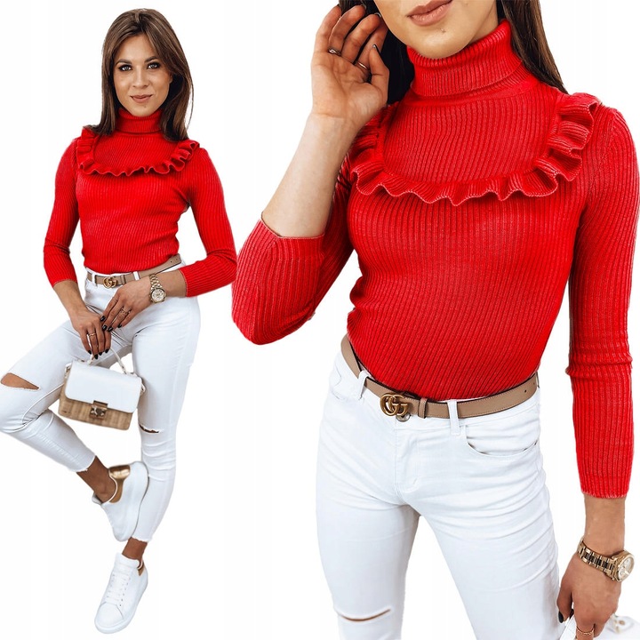 PRĄŻKOWANY SWETER DAMSKI GOLF KOLORY ox127 UNI