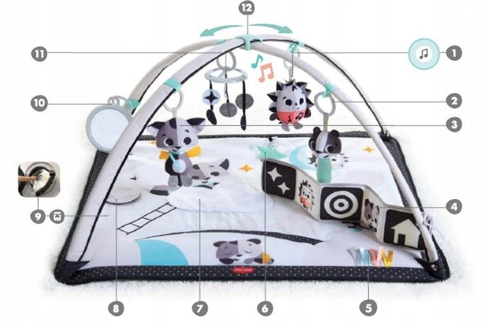 Mata edukacyjna z muzyką pałąk Magiczna Kraina czarno biała dla niemowląt