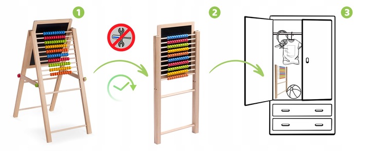 TABLICA DWUSTRONNA Z LICZYDŁEM DLA DZIECI MAGNETYCZNA KREDOWA + AKCESORIA