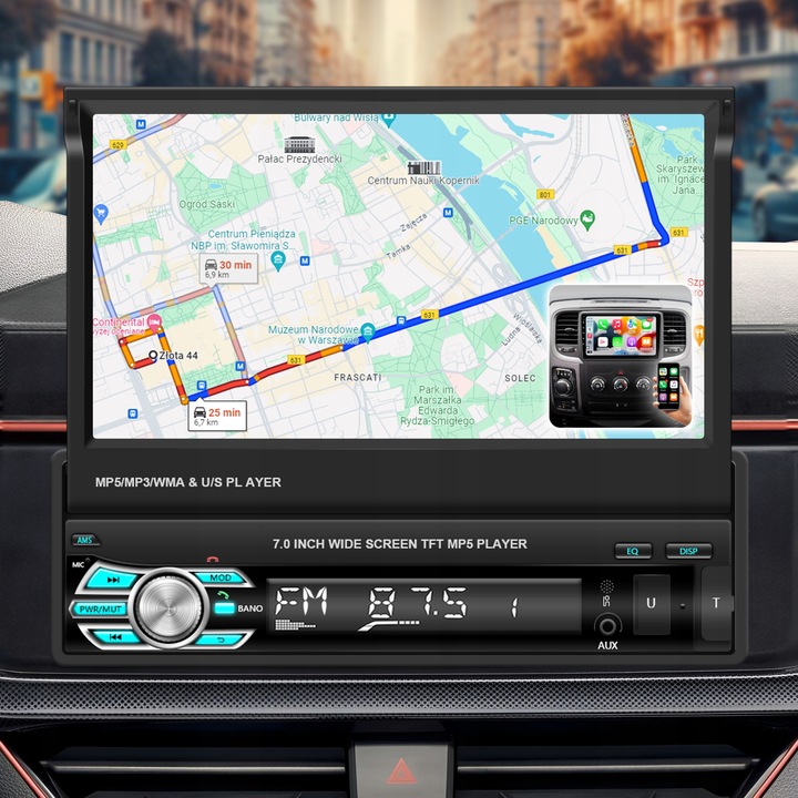RADIO SAMOCHODOWE 1DIN 7'' BT WYSUWANY EKRAN DOTYKOWY MIRROR LINK KAMERA