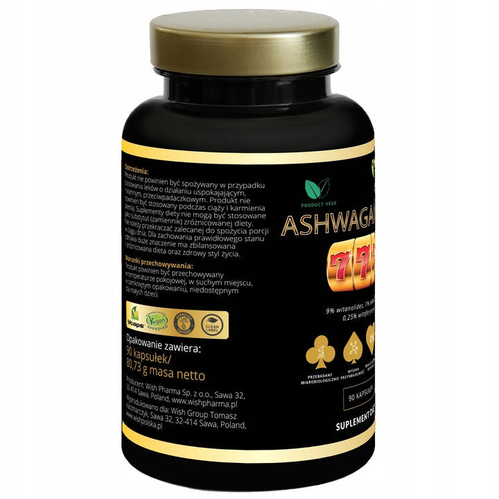 MOCNA ASHWAGANDHA 777 9% WITANOLIDÓW Żeń-Szeń Adaptogen Stres Pamięć 180 ka
