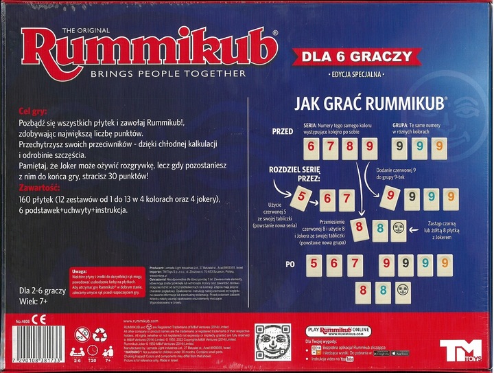 Gra Rummikub wersja XP liczbowa dla całej rodziny od 2 do 6 graczy