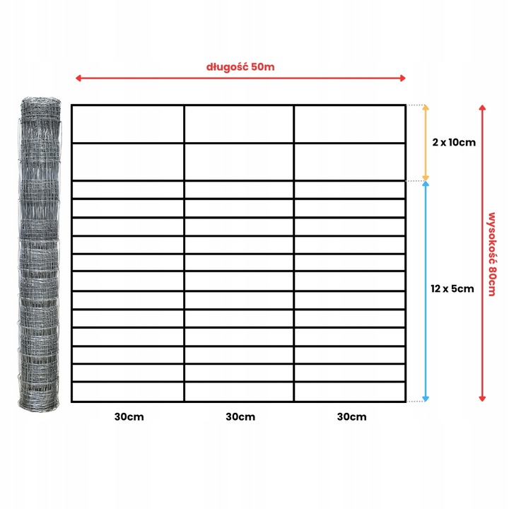 SIATKA LEŚNA 80/15/30 G12 - rolka 50m OCYNKOWANA do pola sady lasy budowa