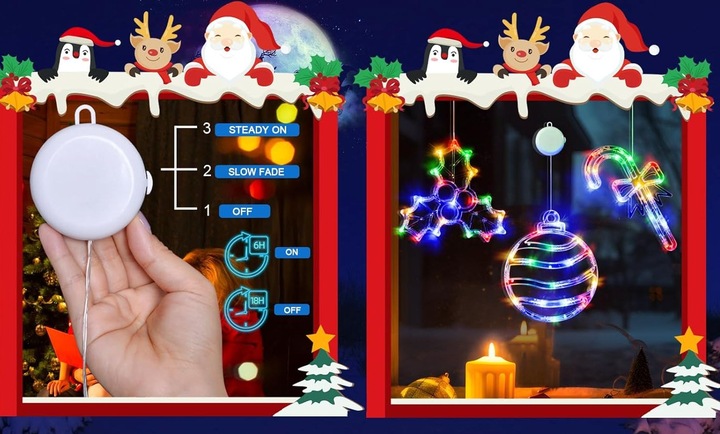 ZESTAW 6 X ŚWIECĄCE Dekoracje OZDOBY LAMPKI ŚWIĄTECZNE OZDOBY NA OKNO DL/M1