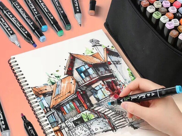 MARKERY FLAMASTRY PISAKI ALKOHOLOWE DWUSTRONNE PRO ZESTAW 80x 80SZT + TORBA