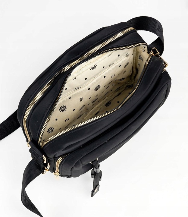 MONNARI Pojemna czarna torebka listonoszka Dwie komory Kieszonki Pasek