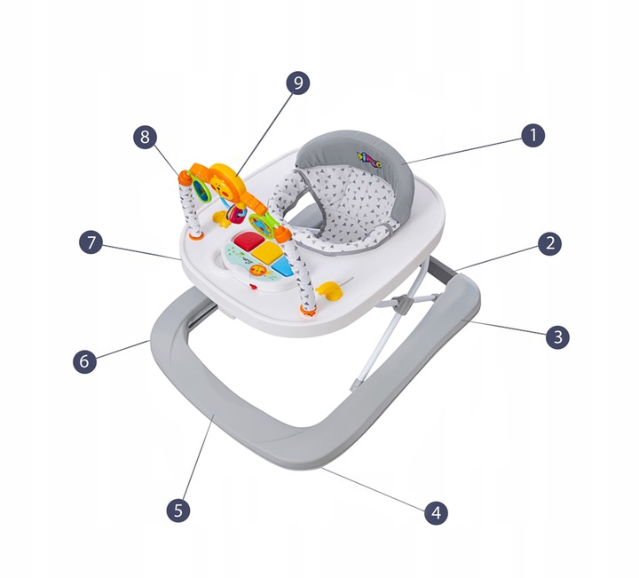 SimplyGo CHODZIK DLA DZIECKA INTERAKTYWNY PCHACZ CHODAK ZE STOLIKIEM SZARY