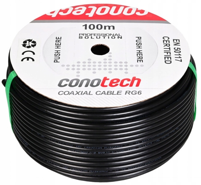 Kabel Przewód Antenowy RG-6 TRISHIELD Żelowany 100m Koncentryczny CU PE Żel