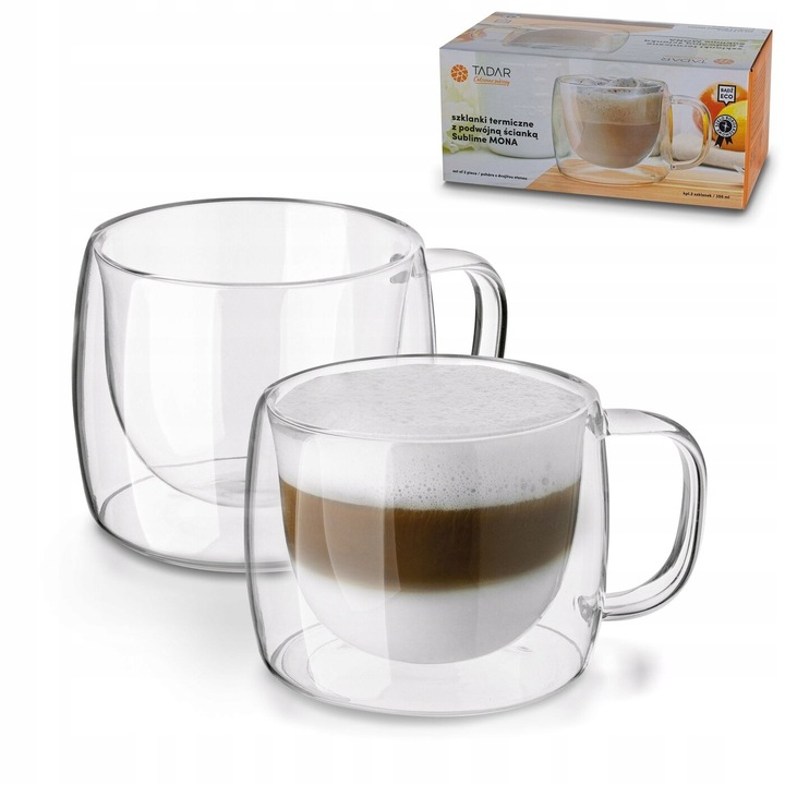 Duże SZKLANKI TERMICZNE do kawy 350ml komplet szklanek 2 szt. Sublime Mona
