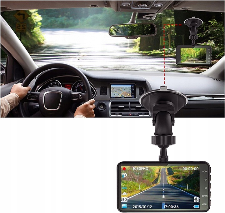 Wideorejestrator jazdy Przód Tył Kamera samochodowa Full HD + Karta pamięci