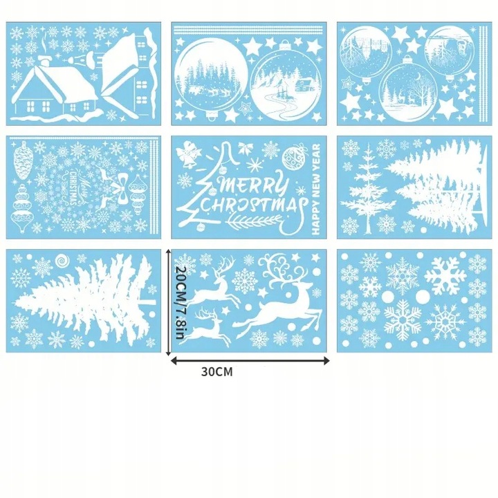 Naklejki Świąteczne na Okna SZYBĘ Duży Zestaw Naklejek Świątecznych 196szt